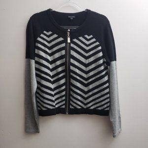 Coco + Carmen Zip Cardigan L/XL Black Gray Stripes